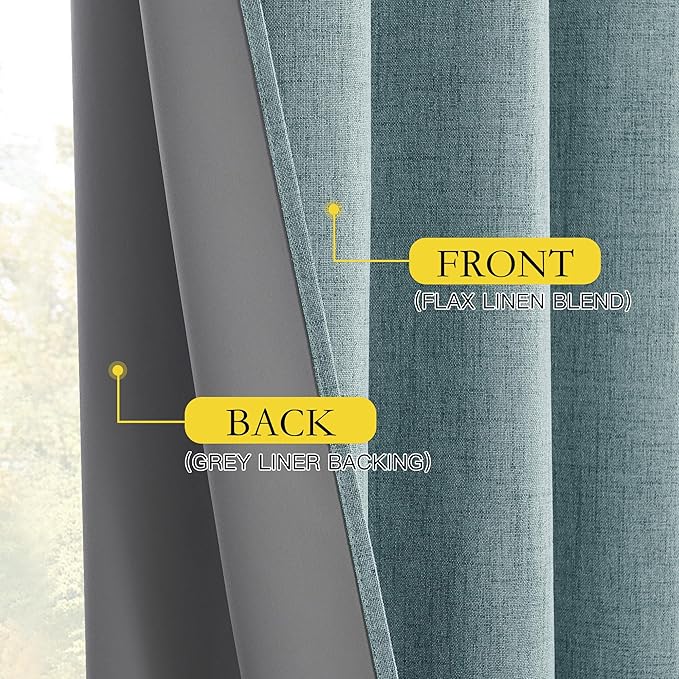 NICETOWN 100% Absolutely Blackout Linen Curtains with Thermal Insulated White Liner, Skylark Blue, 42 inches Wide, 84 inches Length Energy Saving Curtains for Living Room 2 Panels Set, Vertical Blinds - Image 7