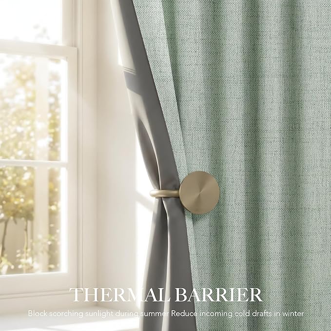 RYB HOME Sage Green 100% Blackout Curtains 108 inches Long, Thermal Insulated Linen Texture Drapes for Bedroom/Living Room, Elegant Farmhouse Curtains Back Tab&Rod Pocket, W52xL108, 2 Panels - Image 5