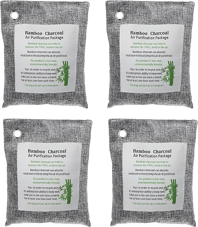 Bamboo Charcoal Air Purifying Bags (4-Pack, 200g Each) – Natural Odor Eliminator & Moisture Absorber for Home, Car, Closets, Bathrooms – Eco-Friendly, Reusable Deodorizer - Image 4