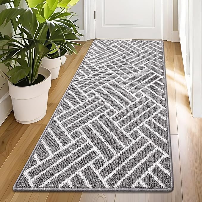 OLANLY Runner Indoor Door Mat, 70x23 Inch, Dirt Resistant and Absorbent, Non-Slip Rubber Backing Floor Mats, Easy Clean Low-Profile Doormat for Entryway, Front Door, and Inside Entrance, Grey by OLANLY
