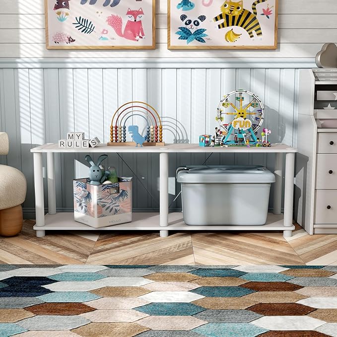 Homes: Inside + Out Apexa Modern 2-Tier Extra Wide Shelving Units, Collectibles Display Shelves, Easy Assembly Low Shelf, Home Storage Organizer for Living Room, Bedroom, Office, Taupe Grey - Image 2
