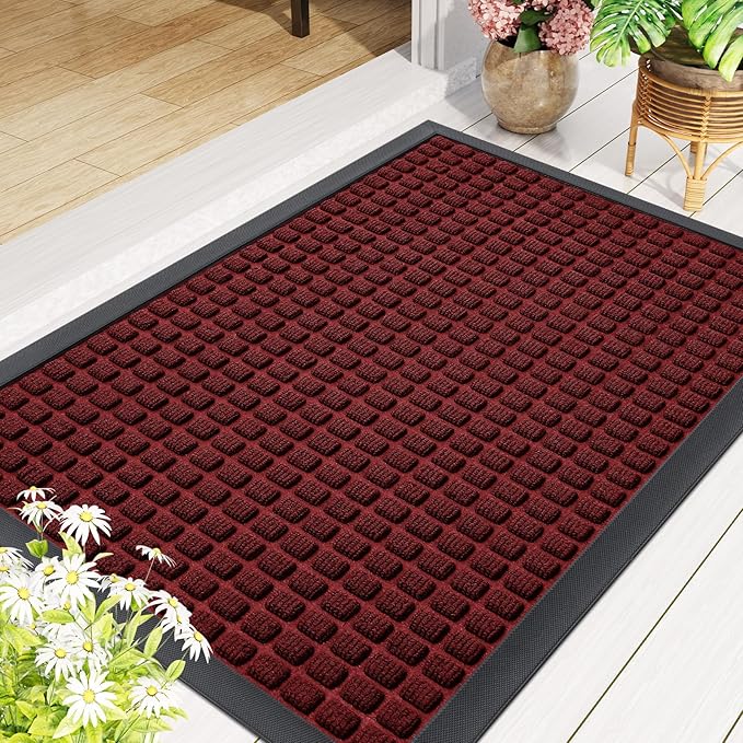 Smiry Front Door Mat Outside Entrance, Heavy Duty Natural Rubber Doormat, Non Slip, Trap Dirt and Moisture, Easy Clean, Low Profile Welcome Floor Mats for Indoor Outdoor Entry, 59x23 Inch, Red - Image 9
