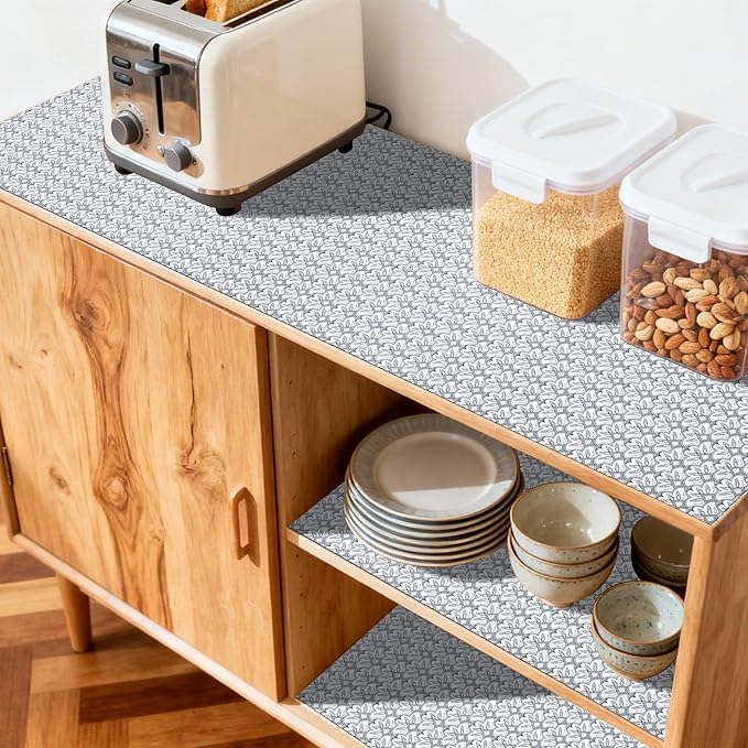 FIFTY FEET 24"x120" Non-Adhesive Shelf Liner for Kitchen Cabinets and Drawers, Washable Non-Slip PVC Cabinet Liner (Black Floral)(1 Roll) - Image 3