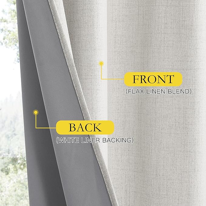 NICETOWN Snowbound Vintage Linen 100% Blackout Curtains for Living Room, Thermal Insulated Curtains 90" Long, Noise Reducing Window Treatment Drapes for Home Cinema, 52" Wide Per Panel, Set of 2 - Image 6