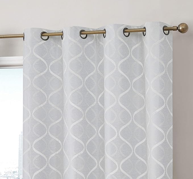 HLC.ME Versailles Lattice Flocked 100% Complete Blackout Thermal Insulated Window Curtain Grommet Panels - Energy Savings & Soundproof, For Living Room & Bedroom, Set of 2 (50 x 96 inches Long, White) by HomeLinenCollections