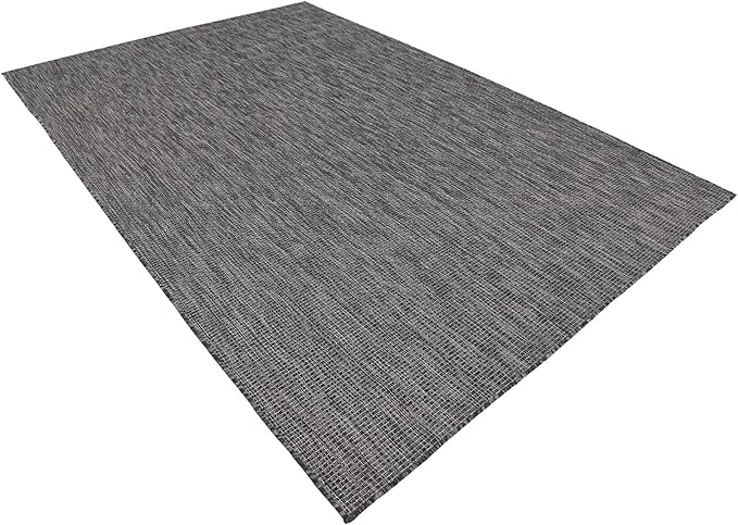 Unique Loom Collection Casual Transitional Solid Heathered Indoor/Outdoor Flatweave Area Rug (6' 1" x 9' Rectangle, Black/Ivory) - Image 4