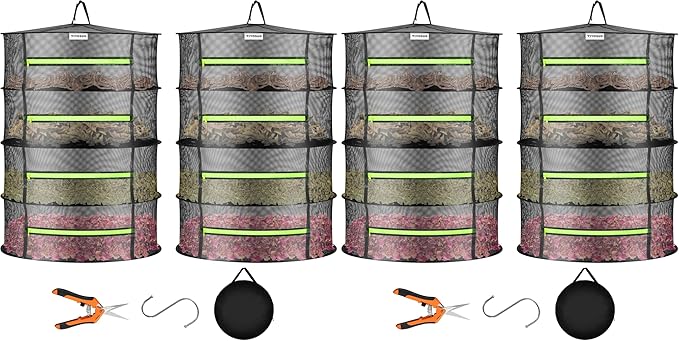 VIVOSUN 4-Pack 4-Layer Mesh Drying Rack Hanging Design with Green Zippers for Dehydrating, Indoor and Outdoor (Pruning Shears Included) by VIVOSUN