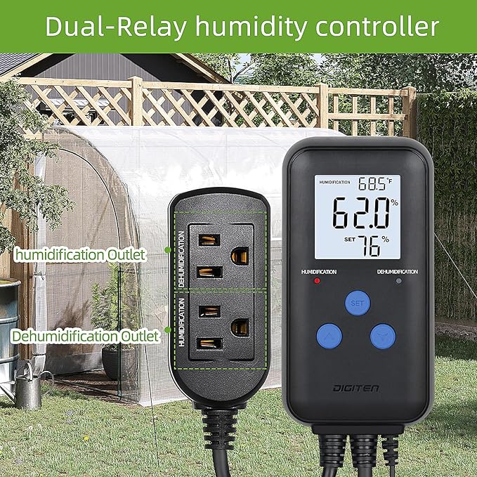 DIGITEN Humidity Controller Pre-Wired Digital Humidistat with Temperature Display, Dual-Stage Outlet Humidifier /Dehumidifier for Mushroom,Reptile, Greenhouse, Fan, Grow Tent - Image 5