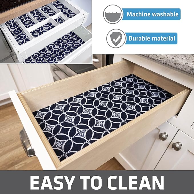 Drymate Premium Luxury Shelf & Drawer Liner, Thick Cushioned Fabric, Non-Adhesive, Absorbent, Waterproof, Slip-Resistant, Liners for Kitchen Cabinets, Cupboards (USA Made)(12”x59”)(24-Pack)(Indigo) - Image 6