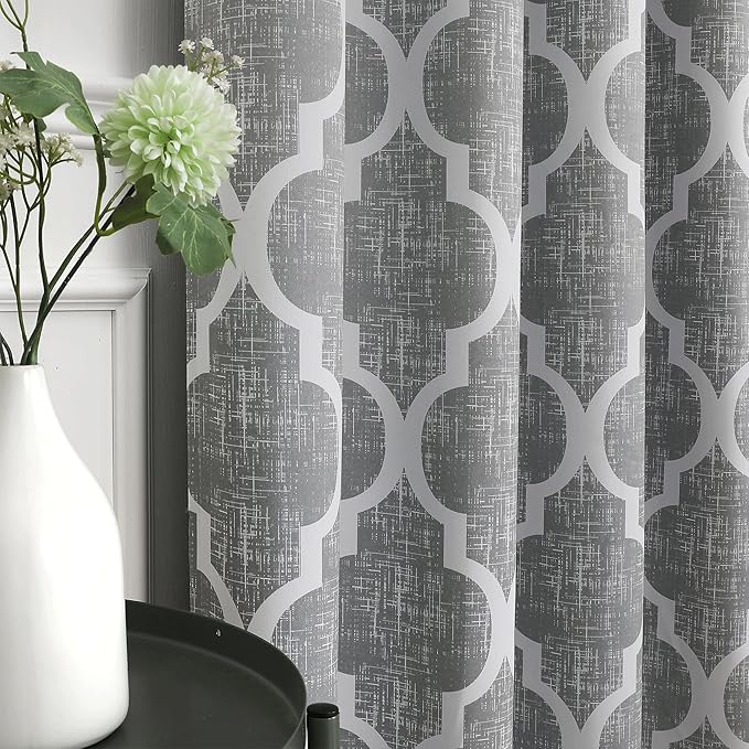 Beauoop 100% Blackout Curtains 84 Inches Long 2 Panels for Bedroom Living Room Grey Moroccan Geo Room Darkening Thermal Insulated Soundproof Grommet Top Window Treatments Drapes, 50x84 Set of 2 - Image 6