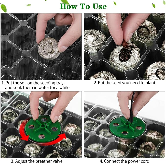 3 Pack Seed Starter Tray Kit with Grow Light Germination Trays with Humidity Dome, 120 Peat Pellets, Gardening Tools, Plant Labels, Plant Growing Trays for Seeds Growing Starting, Black - Image 5