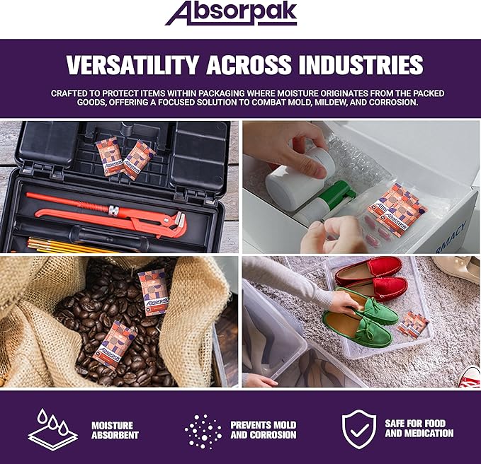 Absorpak Desiccant Packs for Storage - Silica Gel Packets Moisture Control - 500 pcs Small (2g each) - Silica Packets for Shoes, Clothes, Electronics, Moisture Absorbers for Food Pantries & Households - Image 7