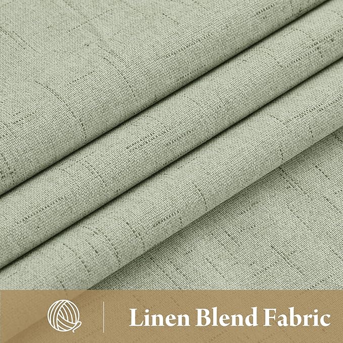 RYB HOME 100% Blackout Sage Green Linen Curtains, Light & Heat Blocking Thermal Privacy Protection Neutral Window Drapes for Living Room Bedroom, 52" W x 84" L, 2 Panels Set - Image 2