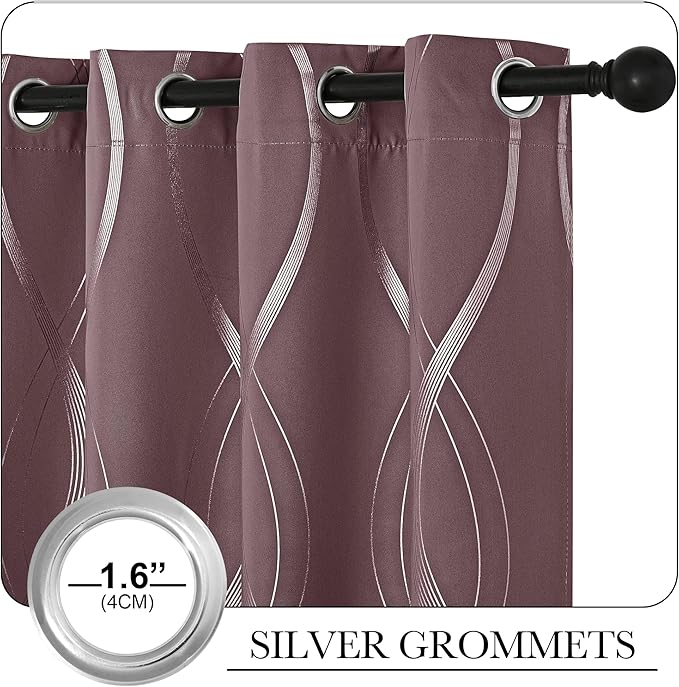 NICETOWN Dry Rose Blackout Curtain Panels 84 for Living Room and Bedroom 2 Panels, 52 x 84, Noise Reducing Thermal Insulated Wave Line Foil Print Design Window Treatments for Patio Sliding Glass Door - Image 3