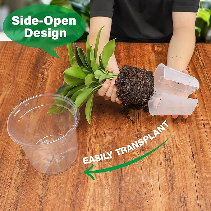 5 Inch Side-Open Orchid Pots 12 Pack, Clear Plastic Nursery Planters with Detachable Side Walls for Easy Repotting, Breathable Slotted Flower Pots with Drainage for Root Health - Image 6