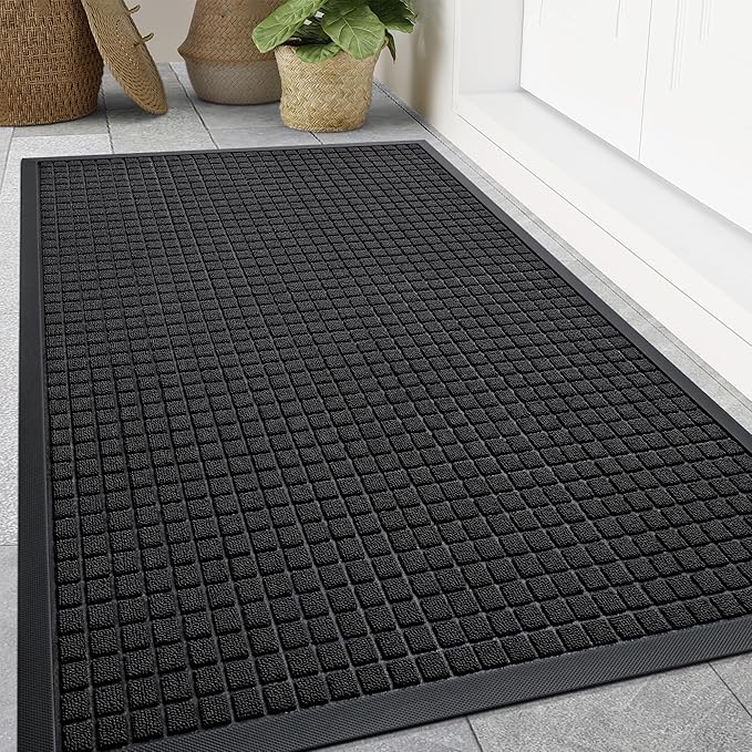 Smiry Front Door Mat Outside Entrance, Heavy Duty Natural Rubber Doormat, Non Slip, Trap Dirt and Moisture, Easy Clean, Low Profile Welcome Floor Mats for Indoor Outdoor Entry, 59x34 Inch, Black by Smiry
