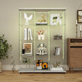 Yoluckea 4-Tier Glass Display Cabinet Extra Large with Bluetooth LED Light Strip, 2-Door Floor Standing Curio Cabinet with Universal Wheel for Home, White Glass Bookshelf for Collections, Wood Top by Yoluckea