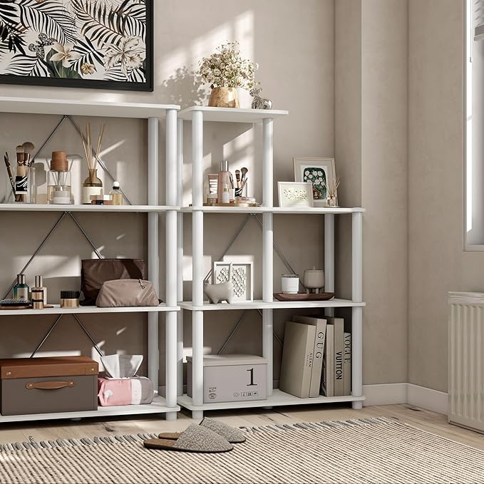 Homes: Inside + Out Apexa Modern 5-Cube Ladder Shelving Units, Collectibles Display Shelves, Easy Assembly Standing Shelf, Home Storage Organizer for Living Room, Bedroom, Office, White - Image 14