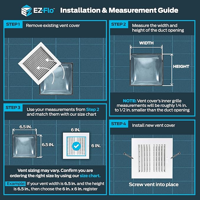 EZ-FLO 6 x 6 Inch (Duct Opening) Air Vent Cover for Wall or Ceiling, Two-Way Ventilation Register, Solid Steel HVAC Register Cover, White, 61660 - Image 3