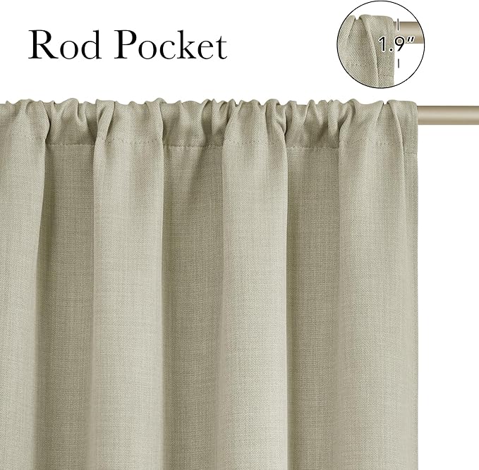 NICETOWN Beige Faux Linen Room Darkening Rod Pocket Curtains 63 inch Length, W42 x L63, Light Blocking Thermal Insulated Noise Reducing Drapes for Bedroom Living Room Farmhouse Decor, 2 Panels - Image 2