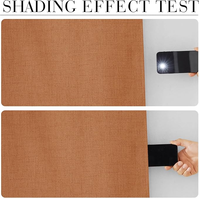 RYB HOME Burnt Orange Total Blackout Curtains Linen Texture, Rustic Fall Curtains for Bedroom/LivingRoom/Office, Thermal Insulated Boho Farmhouse HomeDecor, Luxury Privacy Drapes, W52xL90, 2 Panels - Image 4