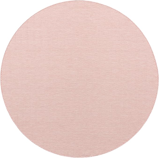 Unique Loom Collection Casual Transitional Solid Heathered Indoor/Outdoor Flatweave Area Rug (7' 10" Round, Whisper Pink/Ivory) - Image 2