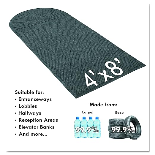 8uardian EcoGuard Diamond w/Double Fan Indoor Wiper Floor Mat, Recycled Plactic and Rubber, 3'x6', Charcoal Black - Image 6