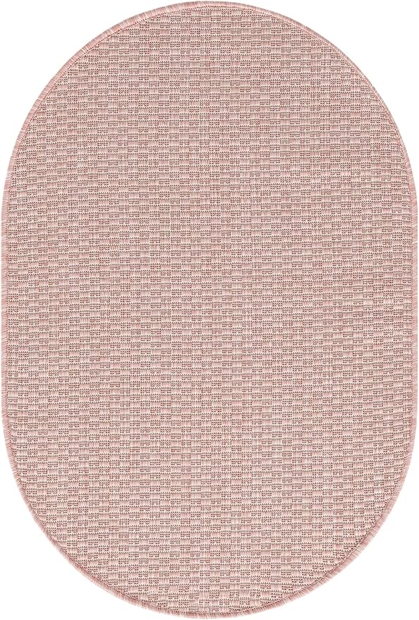 Unique Loom Collection Casual Transitional Solid Heathered Indoor/Outdoor Flatweave Area Rug (2' 2" x 3' 1" Oval, Whisper Pink/Ivory) - Image 3