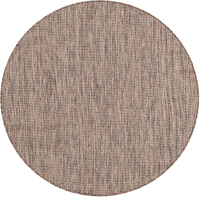 Unique Loom Outdoor Solid Collection Area Rug (4' 1" Round Light Brown/Ivory) - Image 2