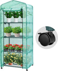VIVOSUN Mini 4-Tier Greenhouse with Wheels, 27 x 19 x 63-Inch Reusable Portable Warm House with Green PE Cover and Shelf for Compact Garden and Small Backyards, with Wheels by VIVOSUN