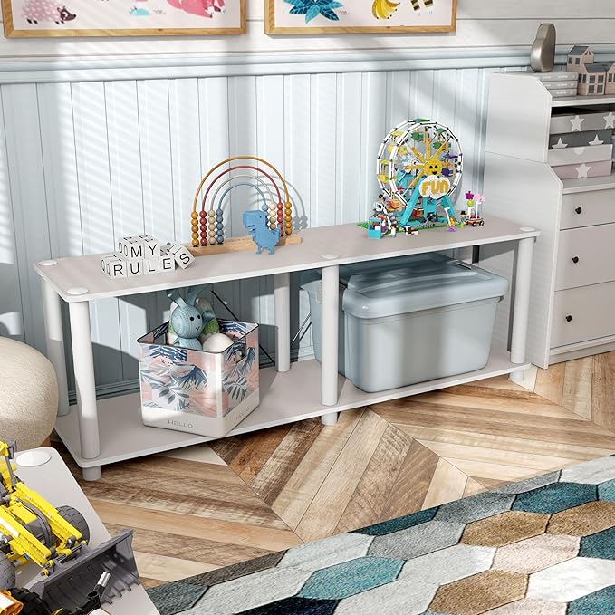 Homes: Inside + Out Apexa Modern 2-Tier Extra Wide Shelving Units, Collectibles Display Shelves, Easy Assembly Low Shelf, Home Storage Organizer for Living Room, Bedroom, Office, Taupe Grey - Image 13