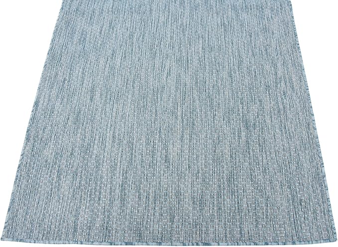 Unique Loom Collection Casual Transitional Solid Heathered Indoor/Outdoor Flatweave Area Rug (4' 1" x 6' 1" Rectangle, Aquamarine/Ivory) - Image 7