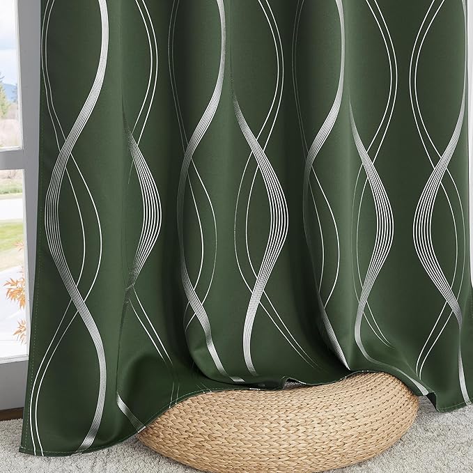 NICETOWN 100% Blackout Curtains 63 inch Length 2 Panels, Dark Mallard, 52" x 63", Noise Reducing Thermal Insulated Wave Line Foil Print Design Blackout Curtains for Hall Closet Villa Door - Image 7