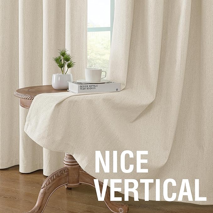 H.VERSAILTEX Chenille Linen Blackout Curtains for Bedroom Thermal Insulated Textured Linen Look Curtains with White Flocking Coating Back, 42" W x 63" L, Almond(Not Solid) - Image 6
