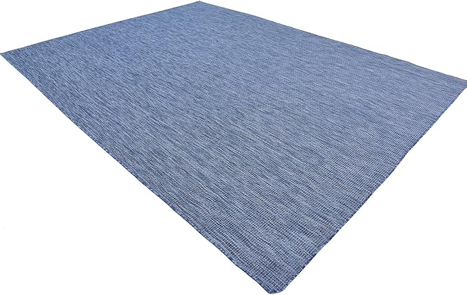 Unique Loom Collection Casual Transitional Solid Heathered Indoor/Outdoor Flatweave Area Rug (9' x 12' Rectangle, Blue/Navy Blue) - Image 5