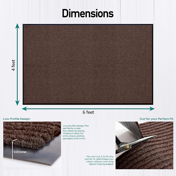 MaxMat® Heavy Duty Entry Floor Mat - Large Commercial, Indoor/Outdoor, Waterproof, Easy to Clean, Low-Profile Door Mat (4 x 6 Feet, Brown, MXM-RIB0046BR) - Image 2