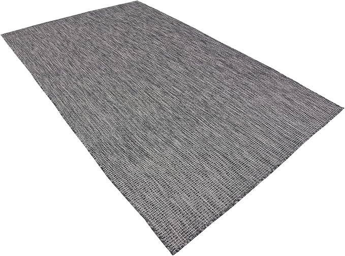 Unique Loom Collection Casual Transitional Solid Heathered Indoor/Outdoor Flatweave Area Rug (5' 1" x 8' Rectangle, Black/Ivory) - Image 5