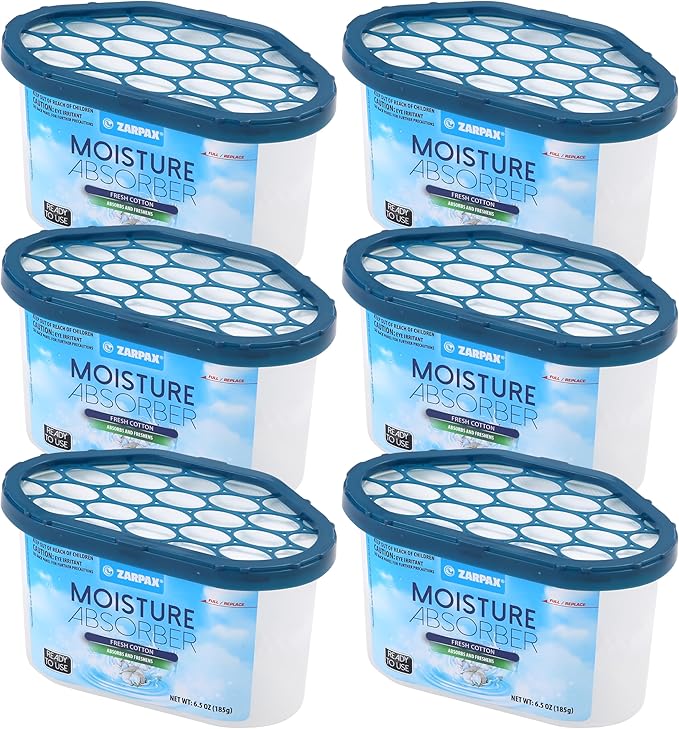 Moisture Absorber Fresh Cotton 6.5 oz/185g | Removes Moisture, Damp & Humidity | Odor Absorber With Fresh Cotton Fragrance | Moisture Trap for Bathroom, Closet, Kitchen | Set of 6 by Zarpax