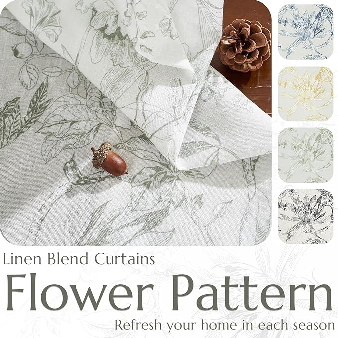 jinchan Floral Curtains 108 Inch Length Charcoal Grey Flower Linen Farmhouse Curtain for Living Room French Country Vintage Curtain Rod Pocket Curtains Set 2 Panels Gray Floral Printed - Image 6