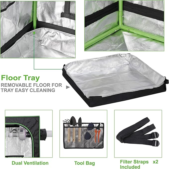 JungleA 2x2 Small Grow Tent, High Reflective Mylar Hydroponic Growing System, 24" x 24" x 36" Indoor Growing Tent Greenhouse Box Kit w/Window & Tray, Home Plant Farmer Flower, Mushroom, Veg Grow Box - Image 5