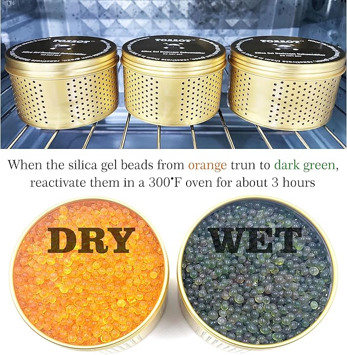 Gun Safe Dehumidifier 200g - Small Silica Gel Desiccant Canister, Moisture Absorber for Gun Cabinets & Safes, Protect 27 Cubic Feet, Gold, Aluminum Shell - Image 4