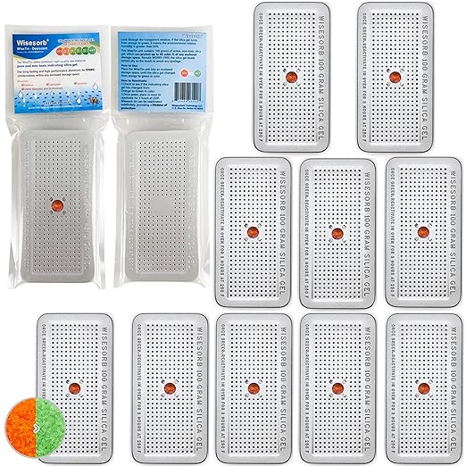 100 Gram Indicating Silica Gel Canister, Silica Gel Desiccant Canister (Orange to Green), Reusable Desiccant Dehumidifier, Pack of 10 by Wisesorb