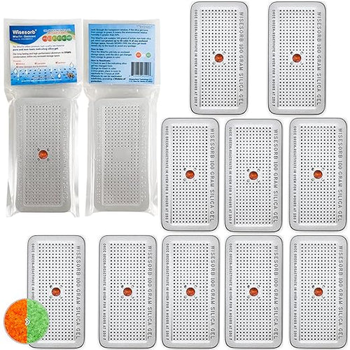 100 Gram Indicating Silica Gel Canister, Silica Gel Desiccant Canister (Orange to Green), Reusable Desiccant Dehumidifier, Pack of 10 by Wisesorb