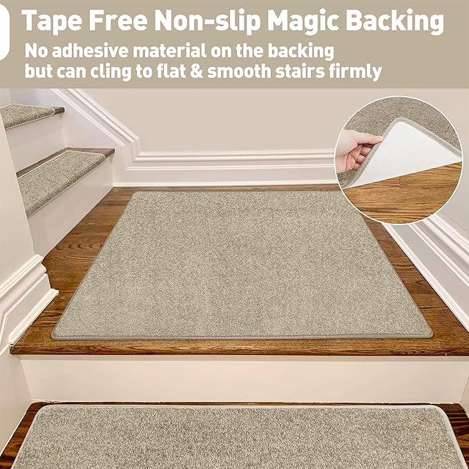 PURE ERA Carpet Stair Tread Landing Mat Tape Free Self Adhesive Non Slip Skid Resistant Indoor Doormat Area Rug Floor Mat for Kitchen Bathroom Workstations Washable 2' X 3' (Cream Grey) - Image 4