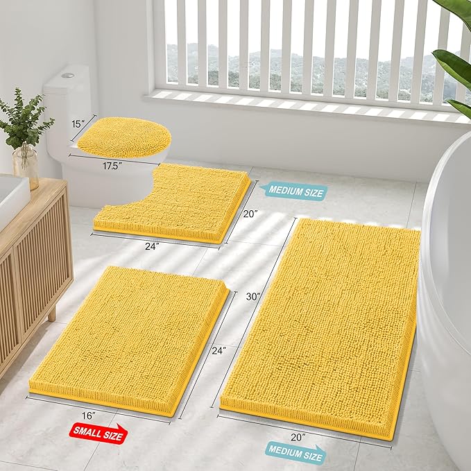 Smiry Luxury Chenille Bathroom Rugs 34x21, Extra Soft and Absorbent Shaggy Bath Mat, Machine Washable, Non-Slip Plush Carpet Runner for Tub, Shower, and Floor, Home Decor Accessories, Yellow - Image 2