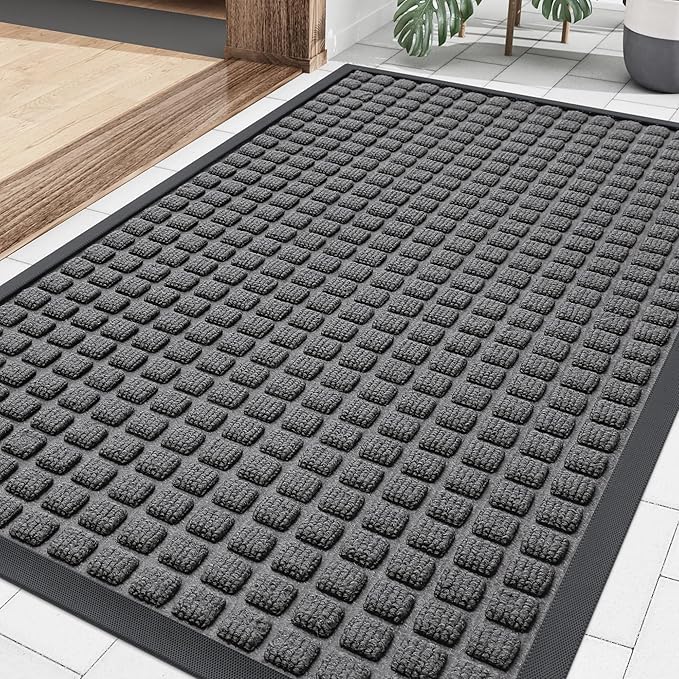 Smiry Front Door Mat Outside Entrance, Heavy Duty Natural Rubber Doormat, Non Slip, Trap Dirt and Moisture, Easy Clean, Low Profile Welcome Floor Mats for Indoor Outdoor Entry, 35x23 Inch, Grey by Smiry