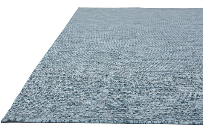Unique Loom Collection Casual Transitional Solid Heathered Indoor/Outdoor Flatweave Area Rug (9' x 12' Rectangle, Aquamarine/Ivory) - Image 7
