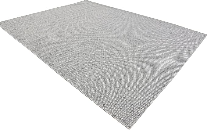 Unique Loom Collection Casual Transitional Solid Heathered Indoor/Outdoor Flatweave Area Rug (9' x 12' Rectangle, Light Gray/Ivory) - Image 4