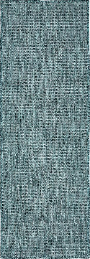 Unique Loom Collection Casual Transitional Solid Heathered Indoor/Outdoor Flatweave Area Rug (2' x 6' 1" Runner, Teal/Navy Blue) - Image 4