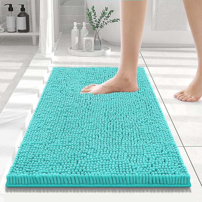 Smiry Luxury Chenille Bathroom Rugs 24x16, Extra Soft and Absorbent Shaggy Bath Mat, Machine Washable, Non-Slip Plush Carpet Runner for Tub, Shower, and Floor, Home Decor Accessories, Turquoise by Smiry